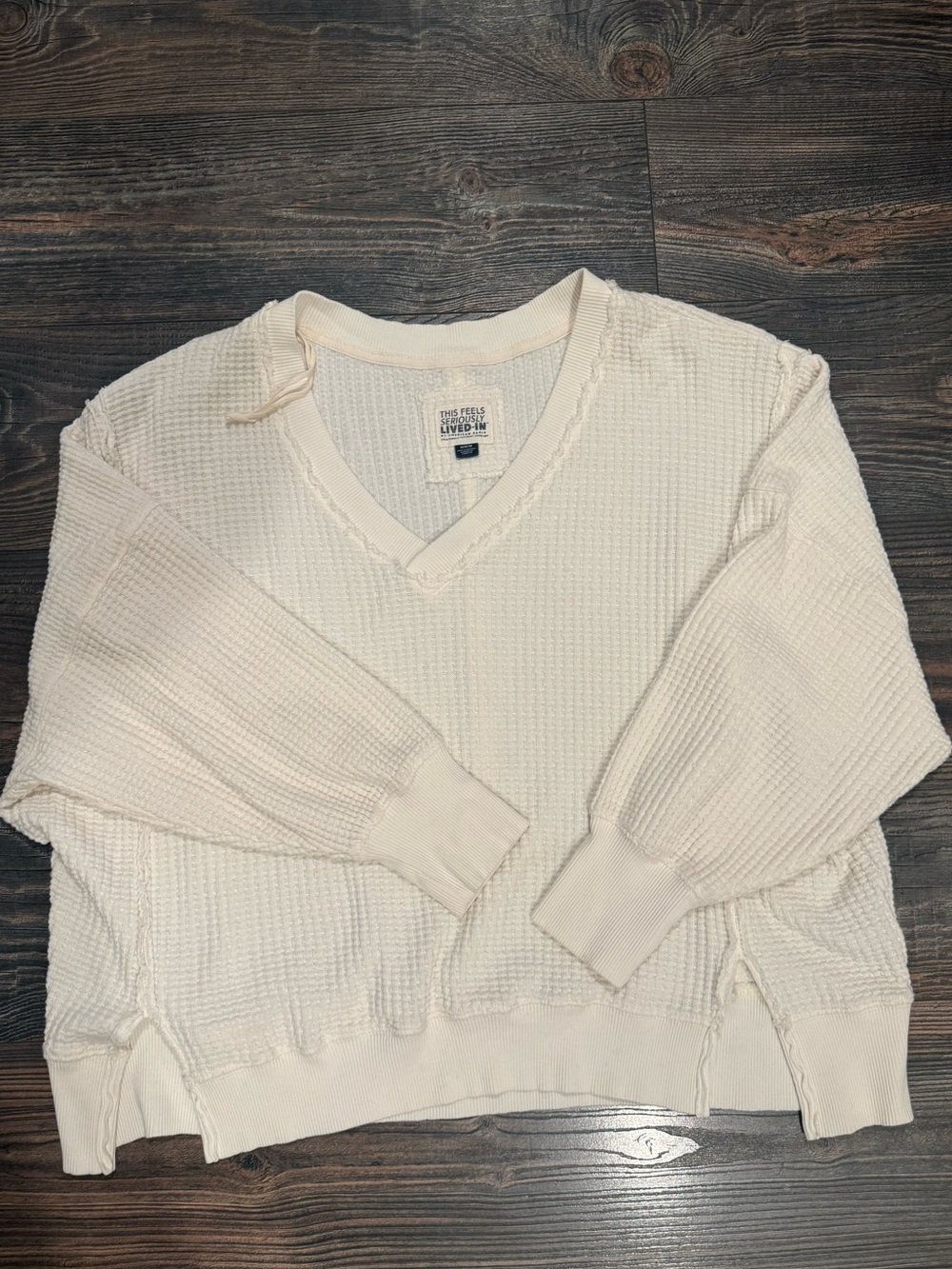 Oversized Cozy Cream V-Neck Waffle Knit Shirt